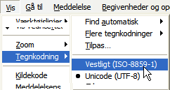 Vælg tegnkodning